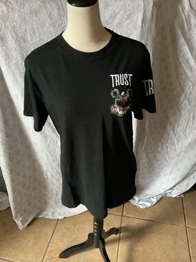 Black 'Trust' Graphic Tee with Bear Patch